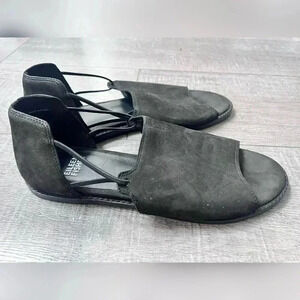 Eileen Fisher Spell Open-Toe d'Orsay Flats Size 8 Black Nubuck LIKE NEW